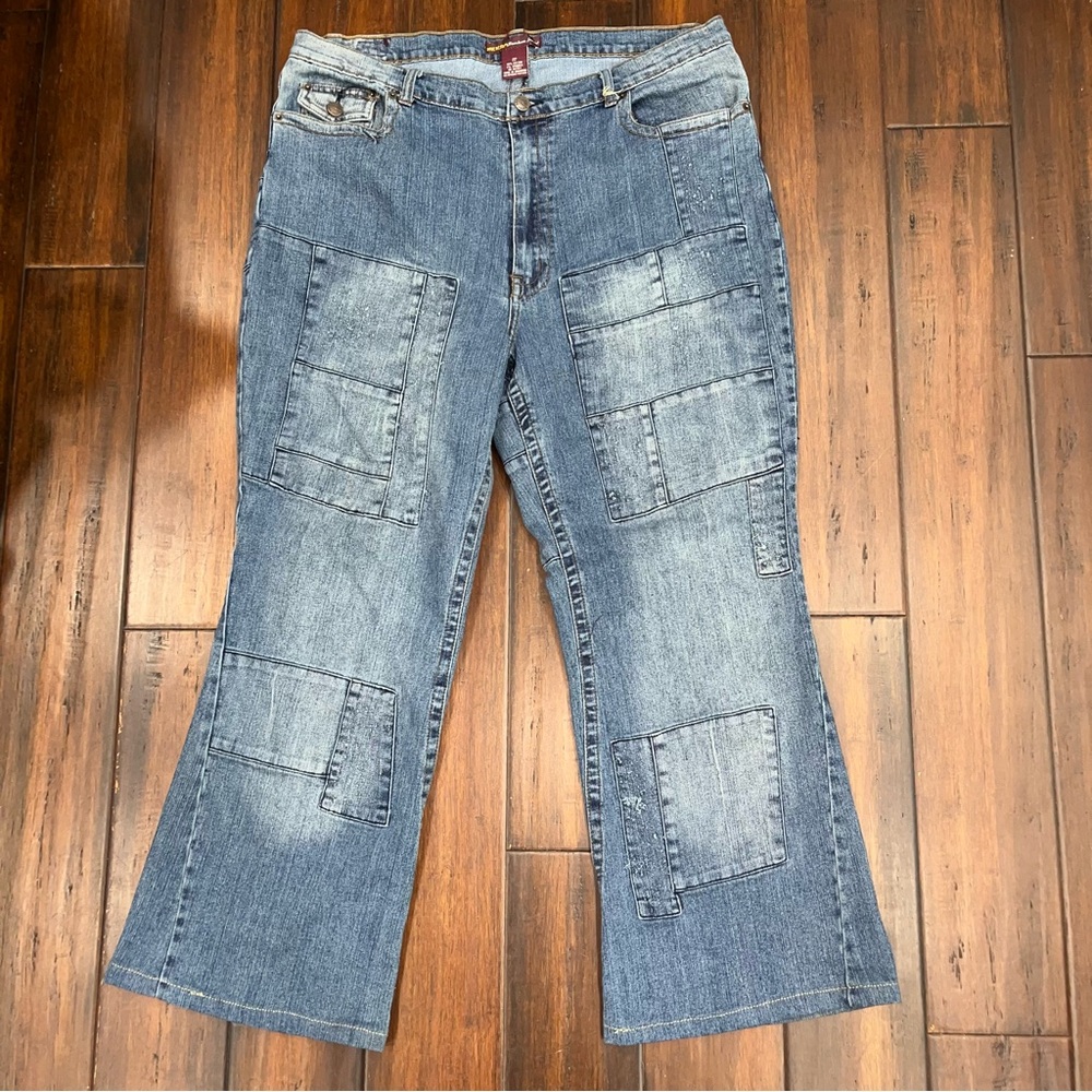 Neeso Blue jeans Patchwork Wide flare Leg Jeans Size 22 stretch